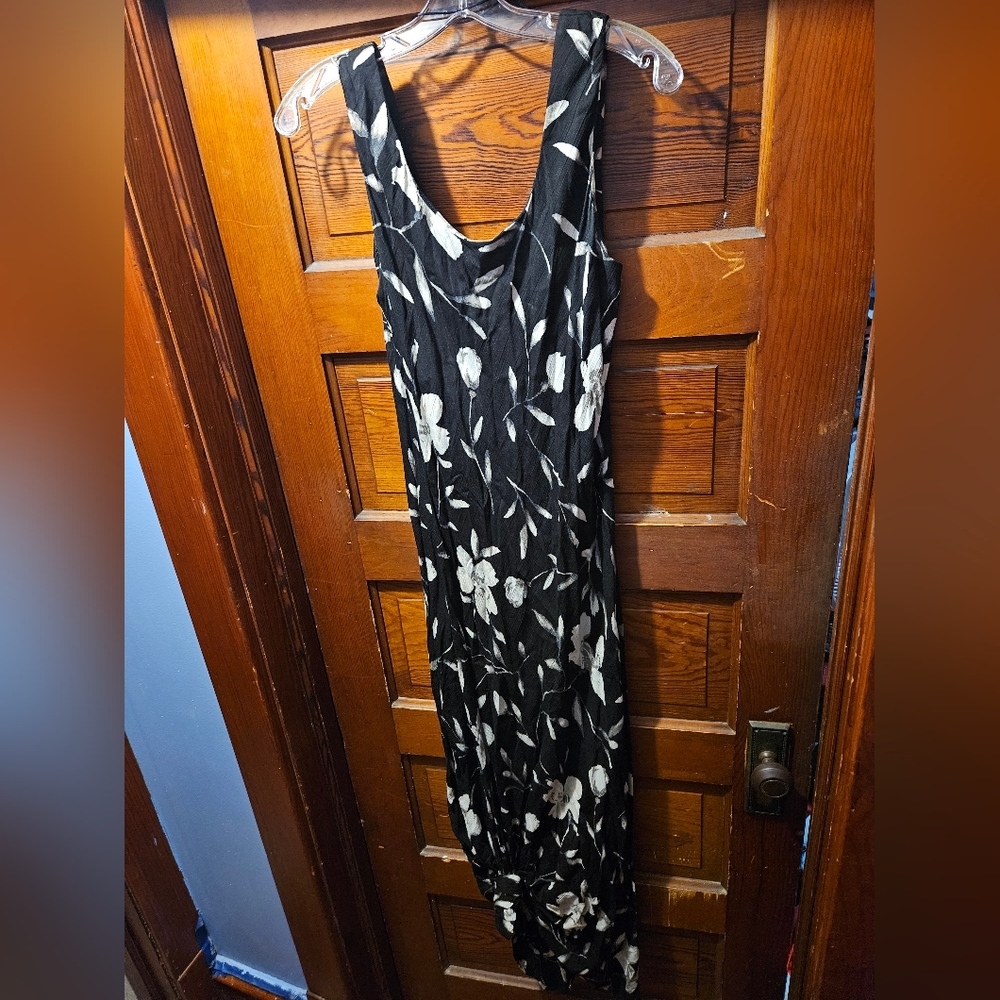 Y2K Whimsigoth Black and White Floral Dress